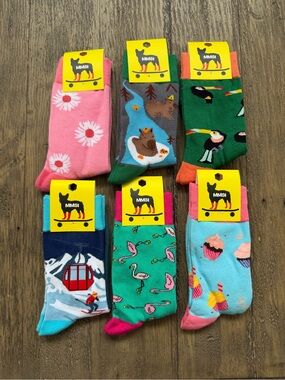 6 Pairs MMSI Colorful Print Crew Socks
New with tags